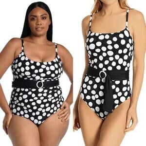 NWT La Blanca Mod For Dot Belted Mio One Piece Swimsuit $120 Plus Size 18W